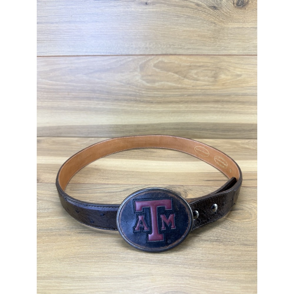Montague Boot Co Texas A&M Mens Belt Size 34 Brown Ostrich Leather Western